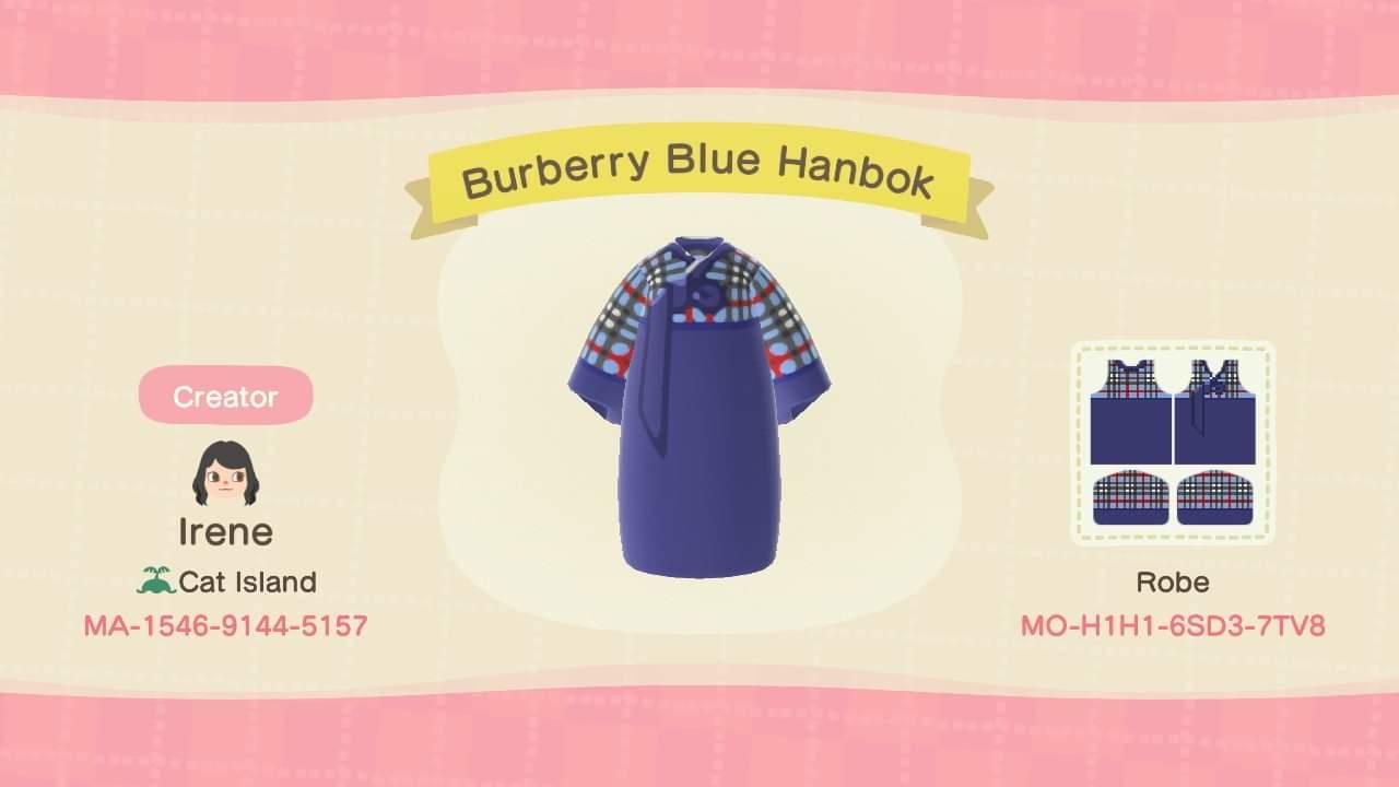 Animal Crossing Design Code: MO-H1H1-6SD3-7TV8 burberry blue hanbok