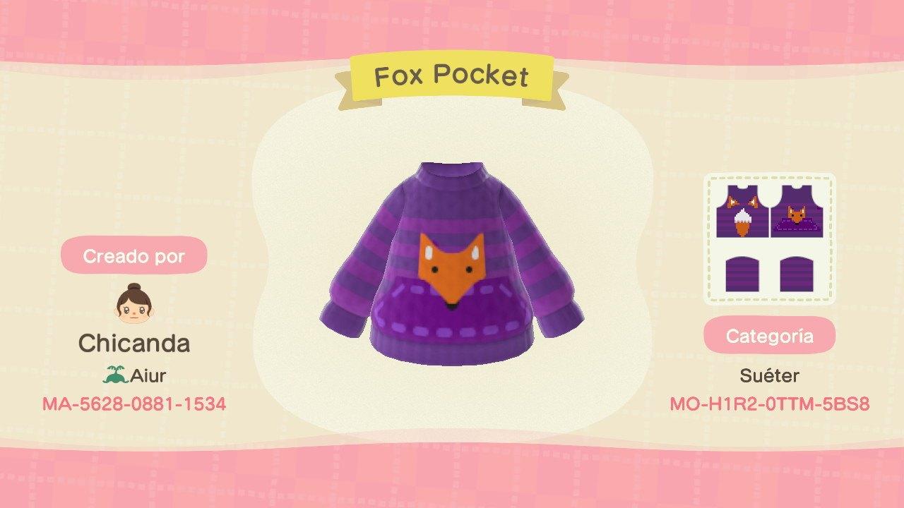 Animal Crossing Design Code: MO-H1R2-0TTM-5BS8 Fox Pocket