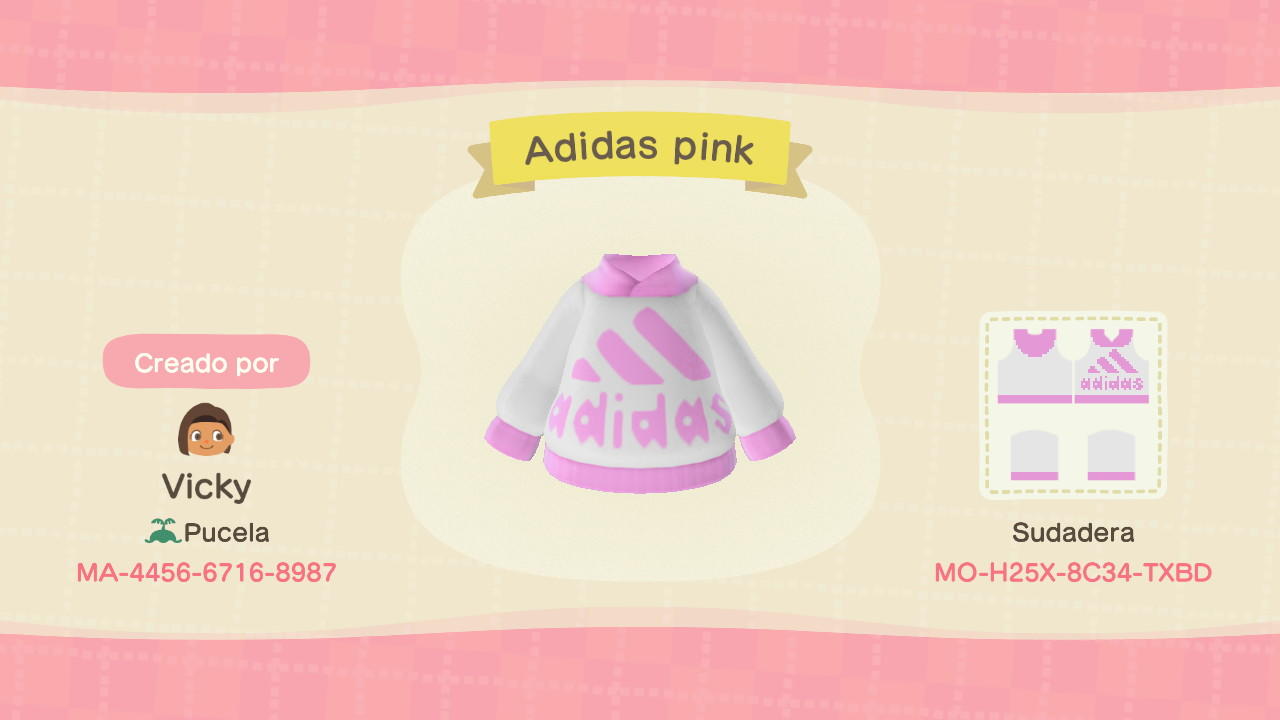 Animal Crossing Design Code: MO-H25X-8C34-TXBD Adidas Sweater Pink