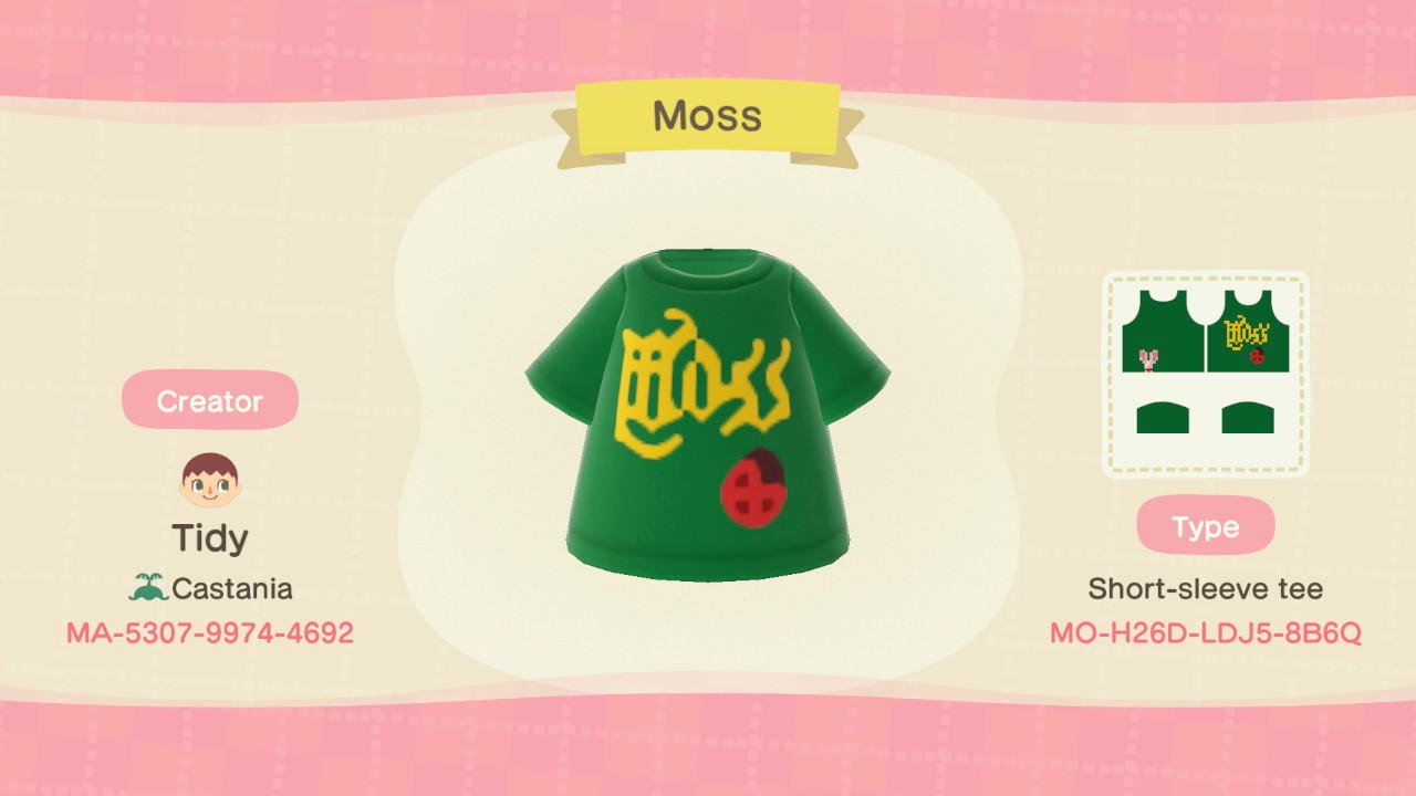 Animal Crossing Design Code: MO-H26D-LDJ5-8B6Q Moss