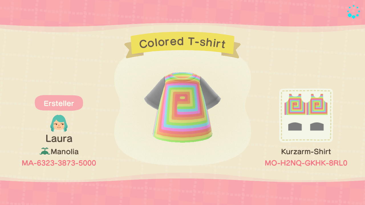 Animal Crossing Design Code: MO-H2NQ-GKHK-8RL0 Colored T-Shirt