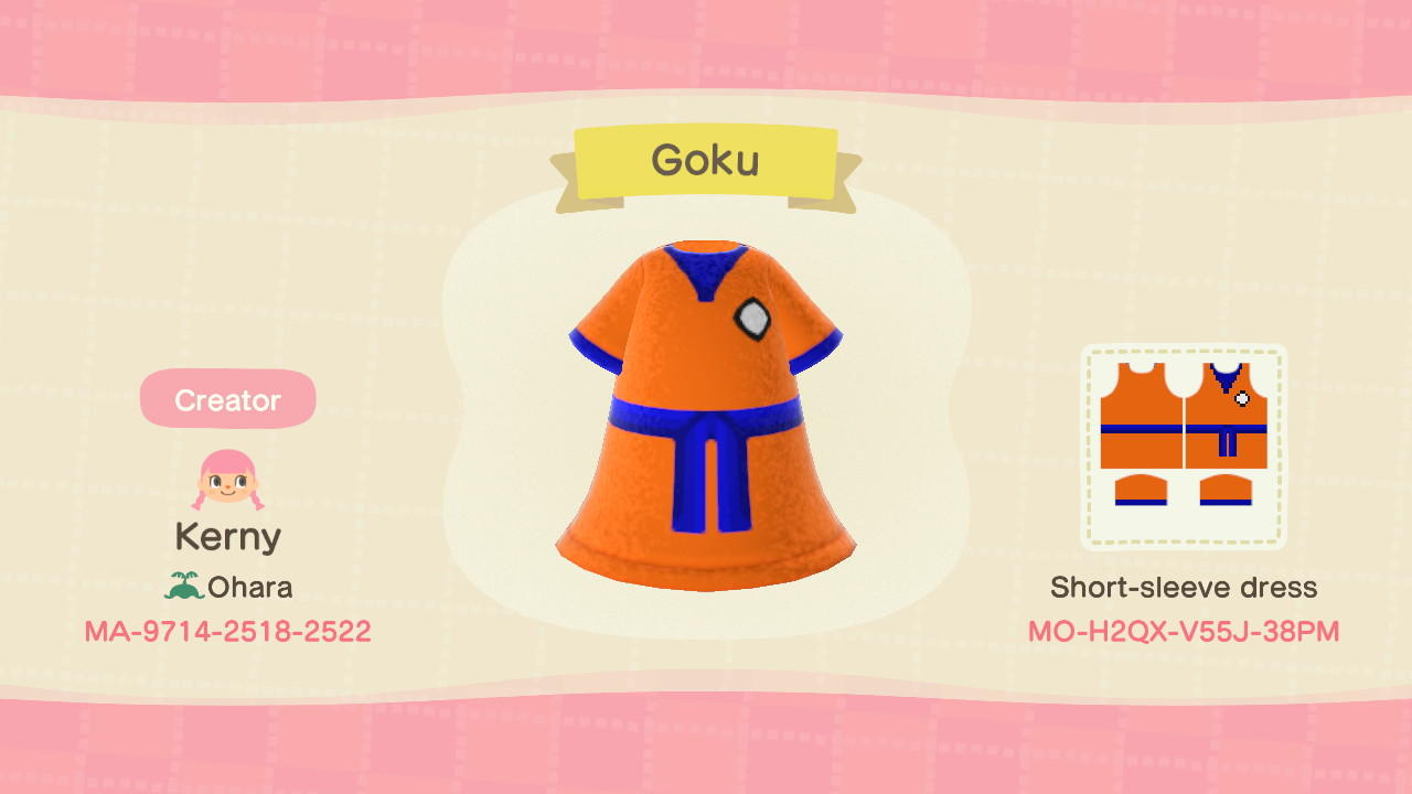 Animal Crossing Design Code: MO-H2QX-V55J-38PM Goku