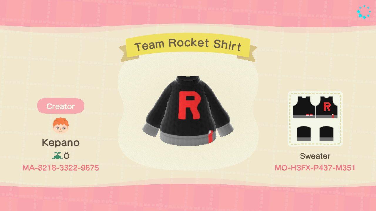 Animal Crossing Design Code: MO-H3FX-P437-M351 Team Rocket Shirt