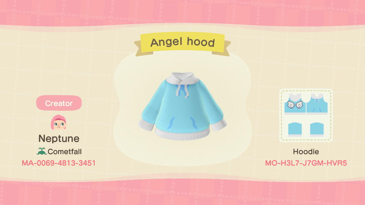 Animal Crossing Design Code: MO-H3L7-J7GM-HVR5 Angel Hoodie