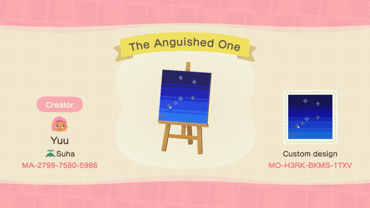 Animal Crossing Design Code: MO-H3RK-BKMS-1TXV The Anguished One