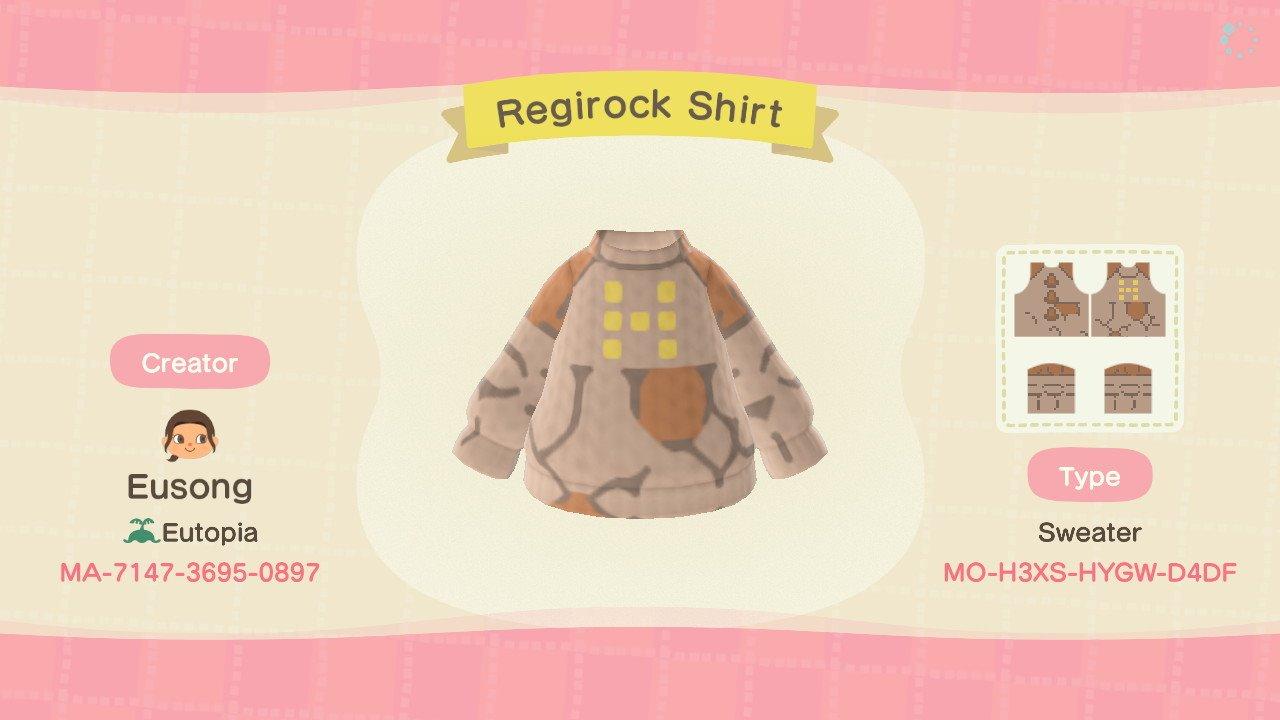 Animal Crossing Design Code: MO-H3XS-HYGW-D4DF Regirock Shirt