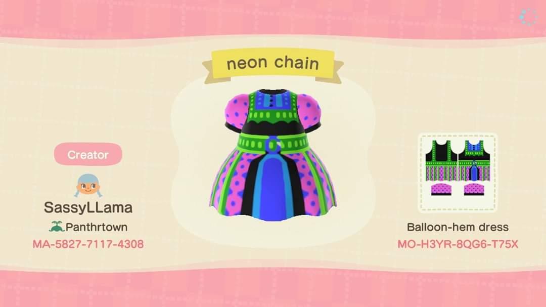 Animal Crossing Design Code: MO-H3YR-8QG6-T75X Neon chain
