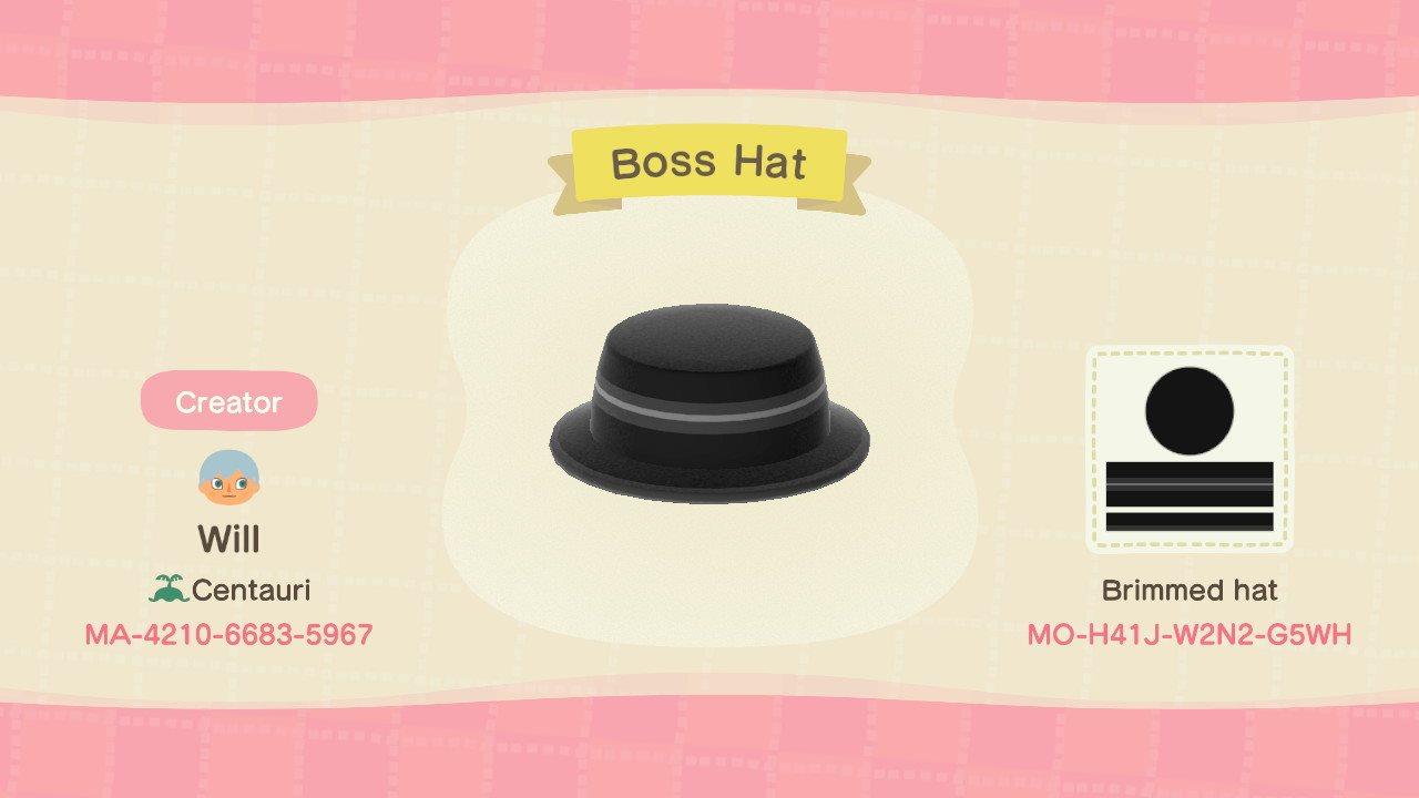 Animal Crossing Design Code: MO-H41J-W2N2-G5WH Boss Hat