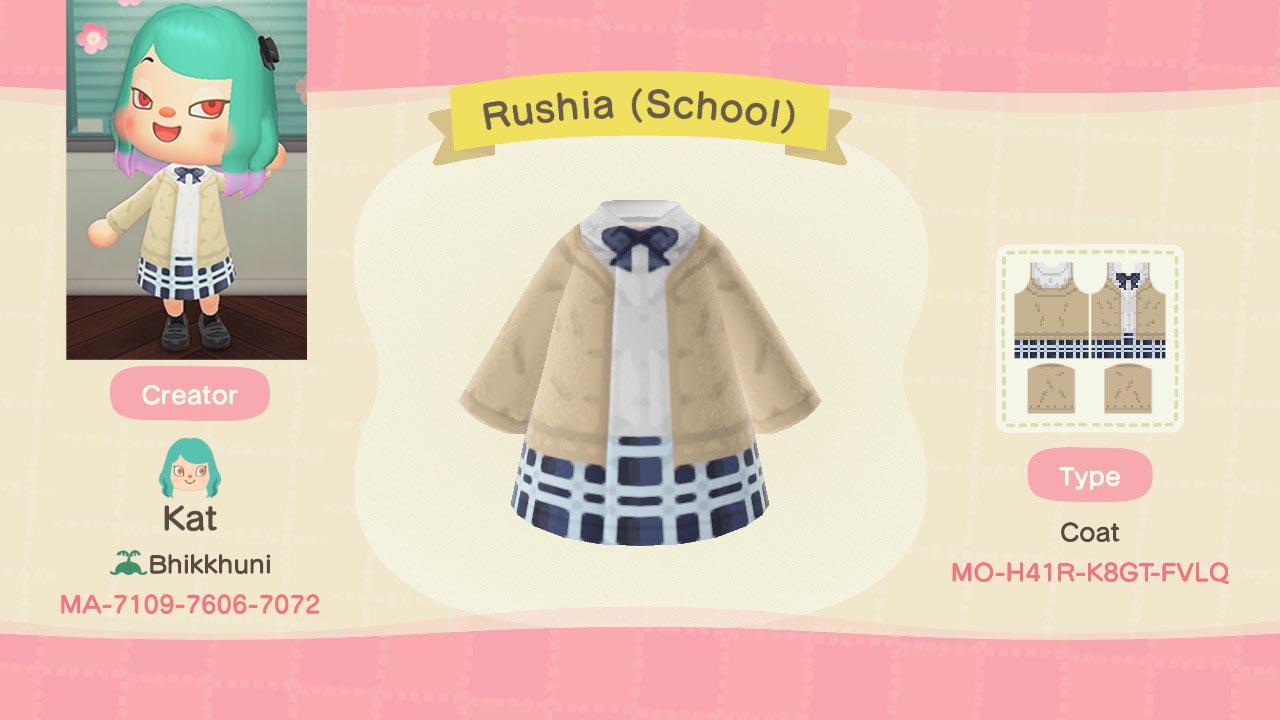 Animal Crossing Design Code: MO-H41R-K8GT-FVLQ Rushia (School)