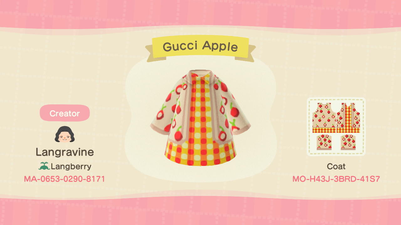 Animal Crossing Design Code: MO-H43J-3BRD-41S7 Gucci Apple