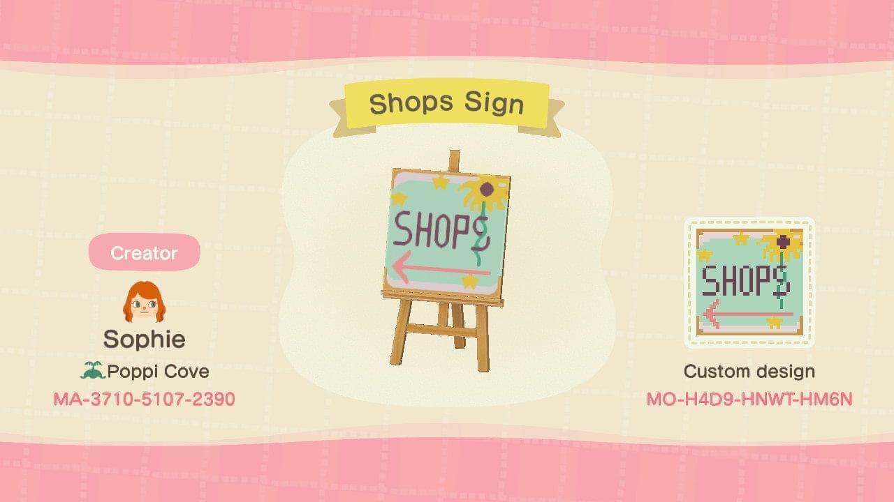 Animal Crossing Design Code: MO-H4D9-HNWT-HM6N Shops Sign
