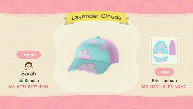Animal Crossing Design Code: MO-H4DH-F2P3-NGMG Lavender Clouds Cap