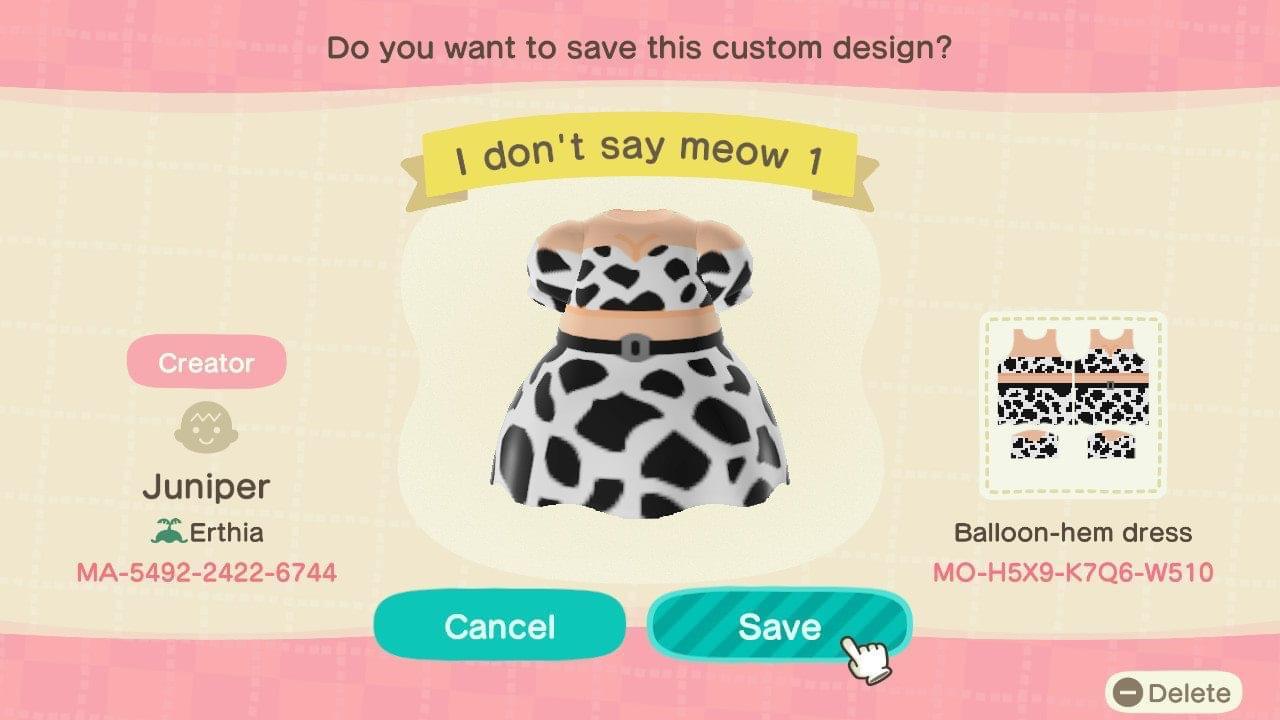 Animal Crossing Design Code: MO-H5X9-K7Q6-W510 I don’t say meow 1