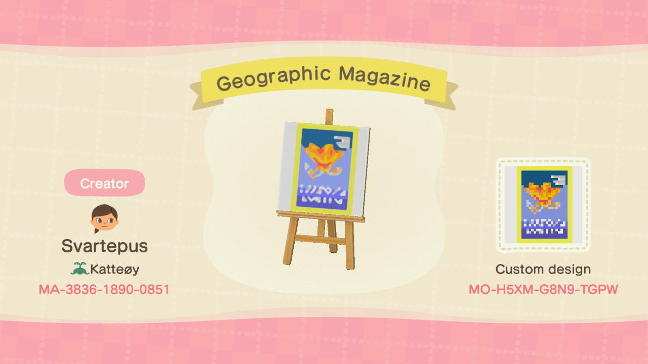 Animal Crossing Design Code: MO-H5XM-G8N9-TGPW Geographic Magazine