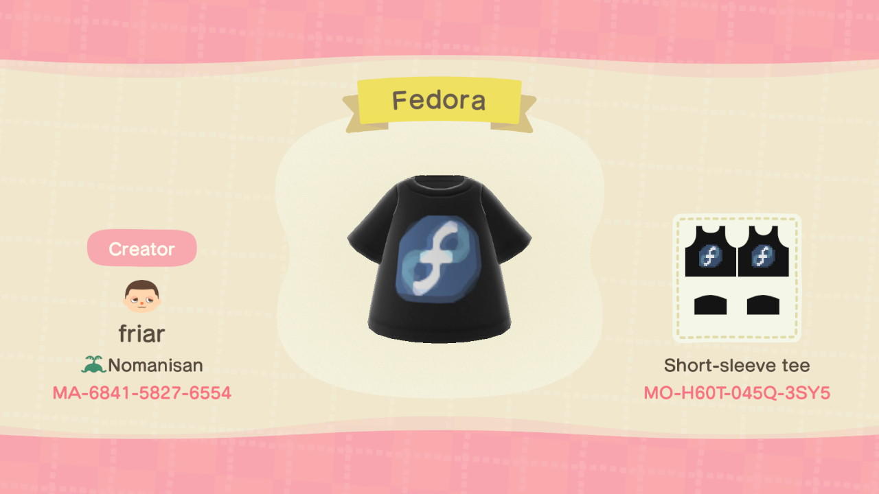 Animal Crossing Design Code: MO-H60T-045Q-3SY5 Fedora
