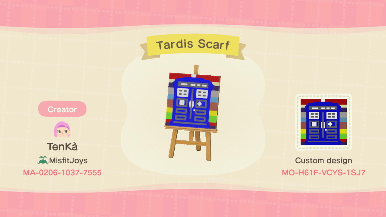 Animal Crossing Design Code: MO-H61F-VCYS-1SJ7 Tardis Scarf