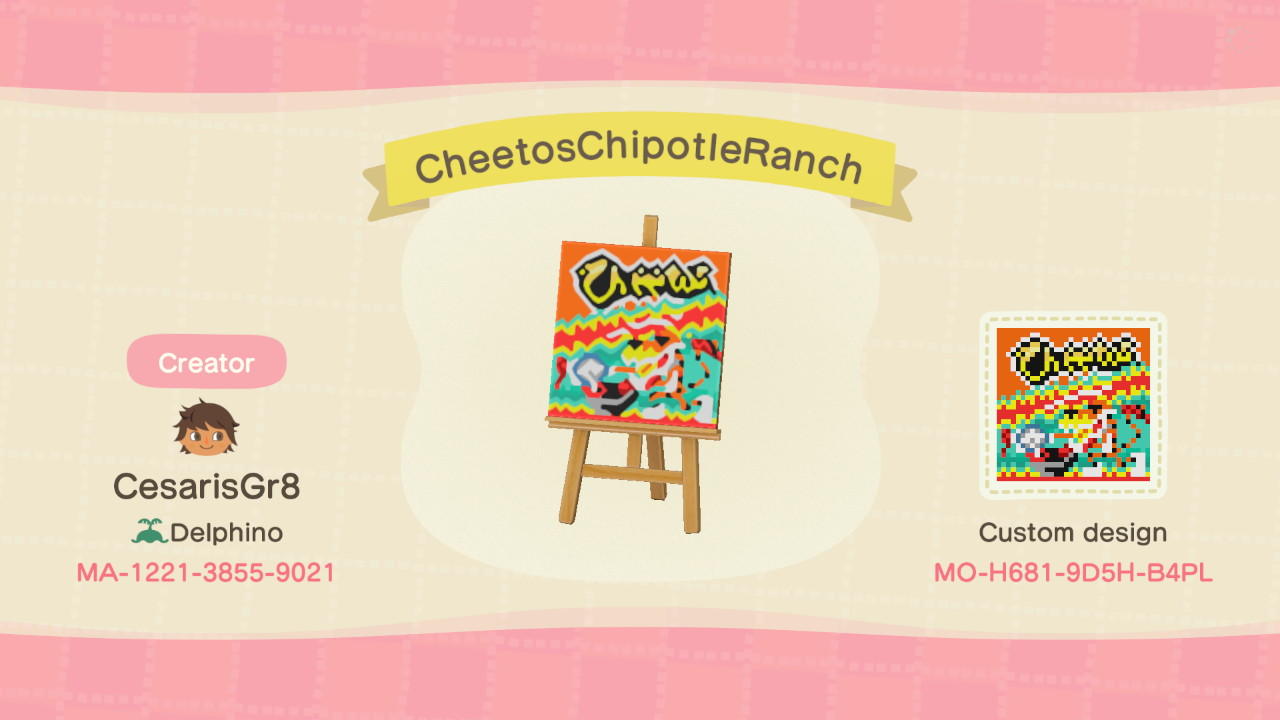 Animal Crossing Design Code: MO-H681-9D5H-B4PL CheetosChipotleRanch