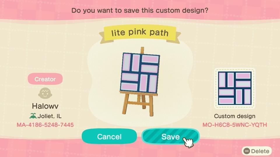 Animal Crossing Design Code: MO-H6C8-5WNC-YQTH Lite pink path