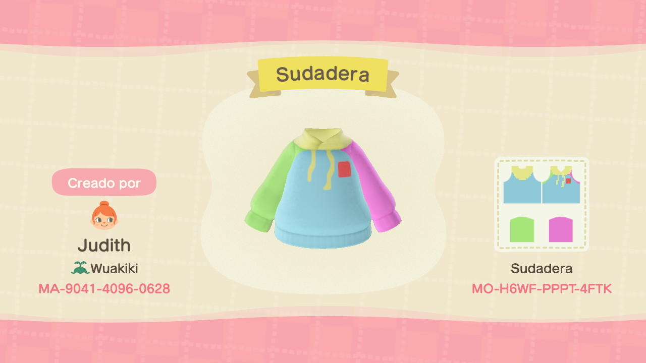Animal Crossing Design Code: MO-H6WF-PPPT-4FTK Sudadera