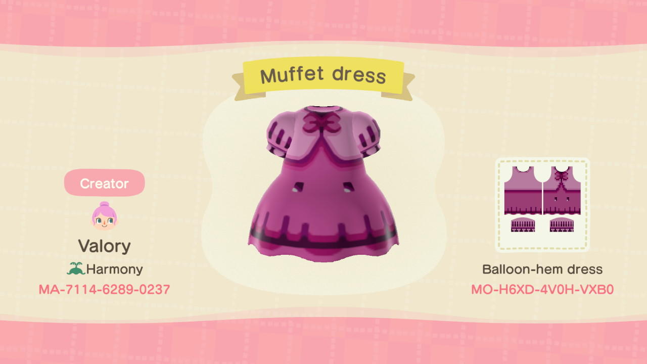 Animal Crossing Design Code: MO-H6XD-4V0H-VXB0 Muffet Dress