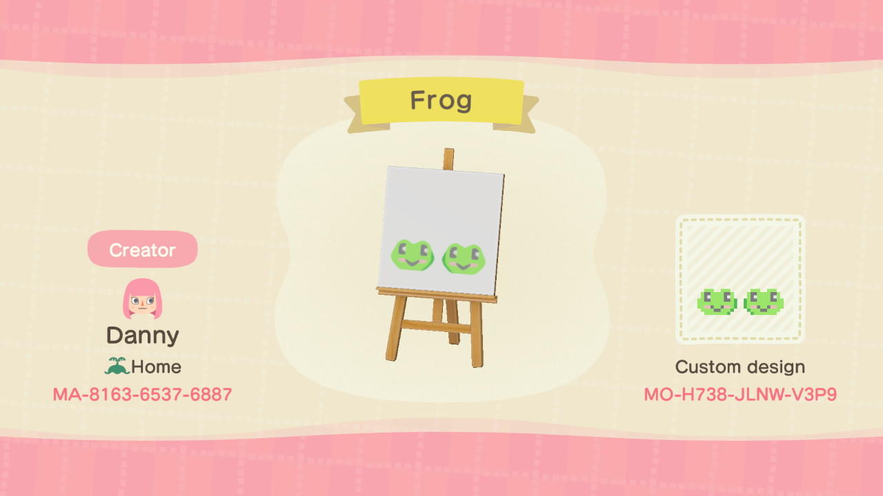Animal Crossing Design Code: MO-H738-JLNW-V3P9 Frog