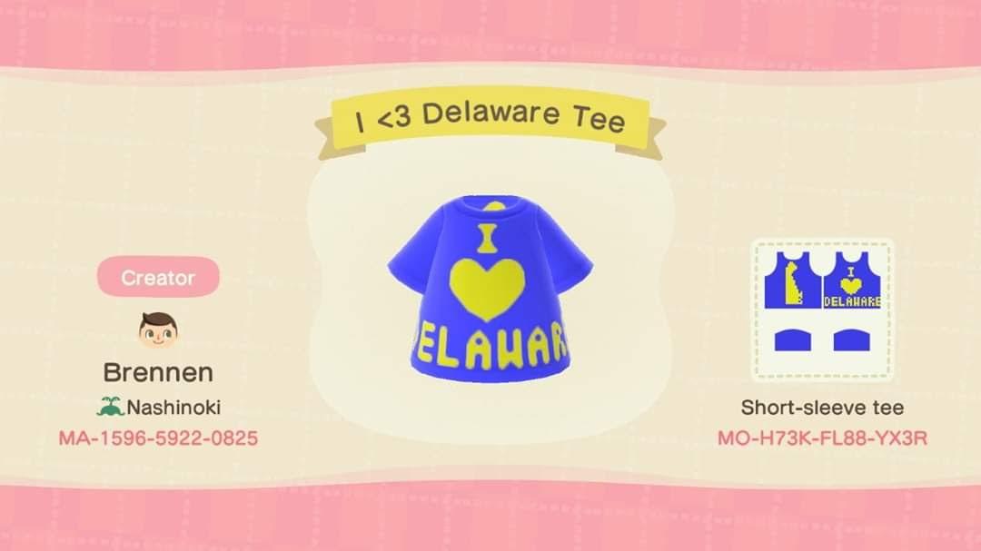 Animal Crossing Design Code: MO-H73K-FL88-YX3R I <3 Delaware Tee