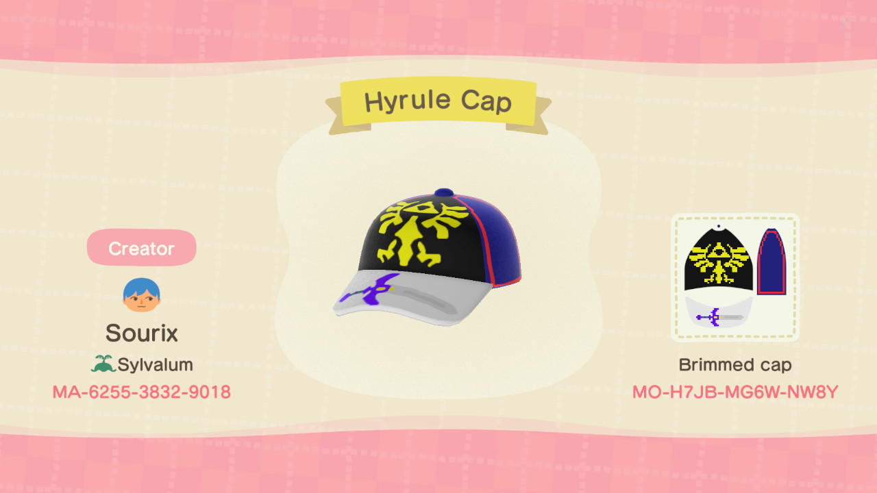 Animal Crossing Design Code: MO-H7JB-MG6W-NW8Y Hyrule Cap