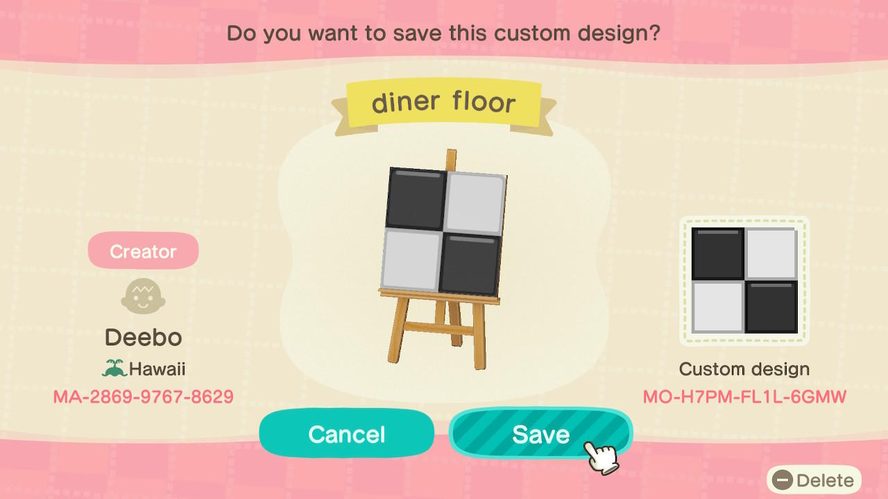 Animal Crossing Design Code: MO-H7PM-FL1L-6GMW Diner Tile Reflectiv