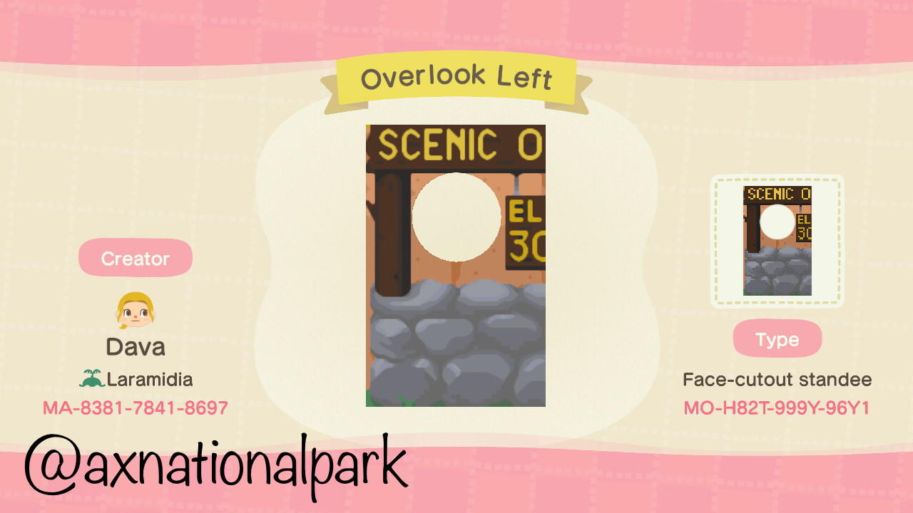 Animal Crossing Design Code: MO-H82T-999Y-96Y1 Overlook Sign Left