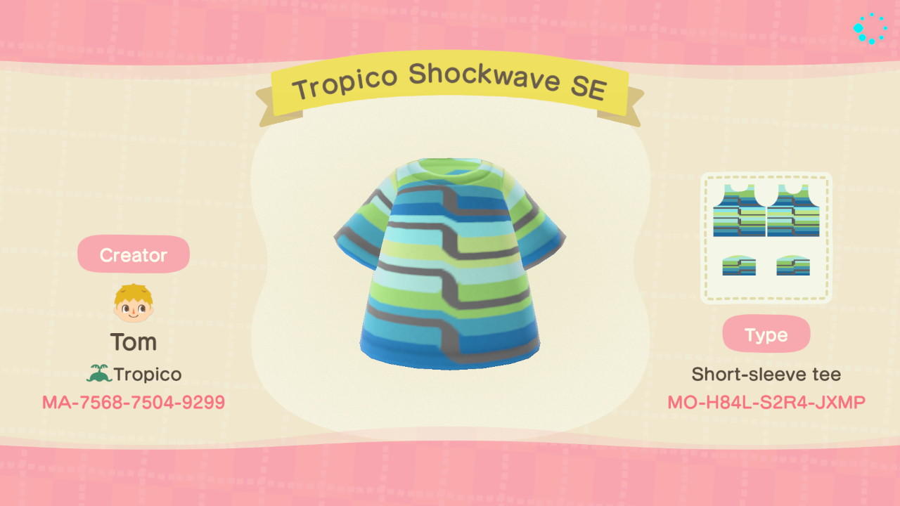 Animal Crossing Design Code: MO-H84L-S2R4-JXMP Tropico Shockwave SE