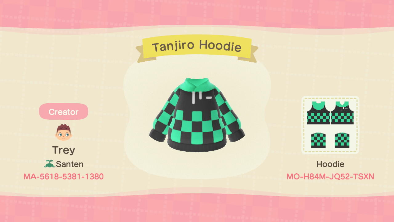 Animal Crossing Design Code: MO-H84M-JQ52-TSXN Tanjiro Hoodie
