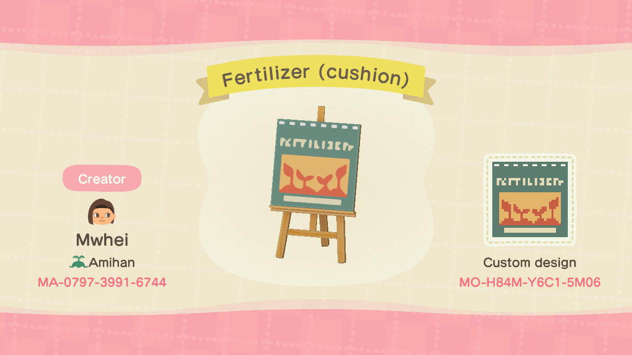 Animal Crossing Design Code: MO-H84M-Y6C1-5M06 Fertilizer Bag