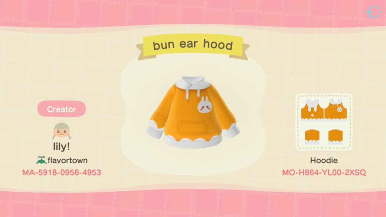 Animal Crossing Design Code: MO-H864-YL00-2XSQ Bun ear hoodie