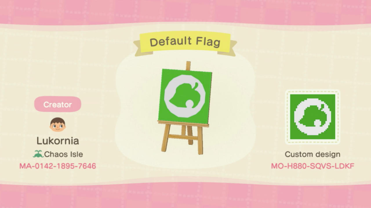 Animal Crossing Design Code: MO-H880-SQVS-LDKF Default Flag