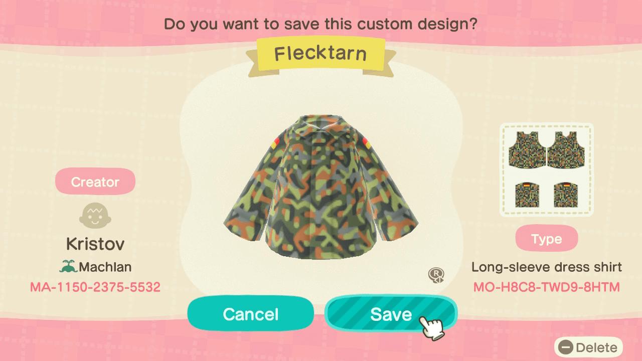 Animal Crossing Design Code: MO-H8C8-TWD9-8HTM Flecktarn