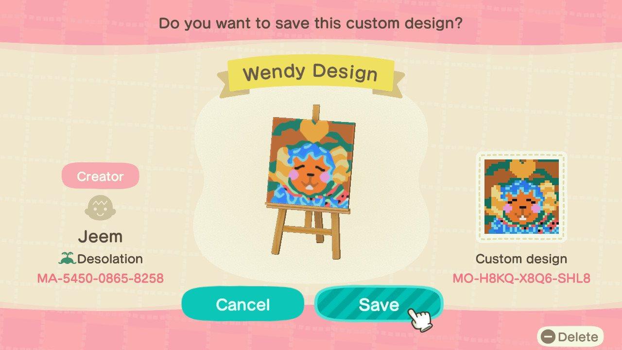 Animal Crossing Design Code: MO-H8KQ-X8Q6-SHL8 Wendy Design
