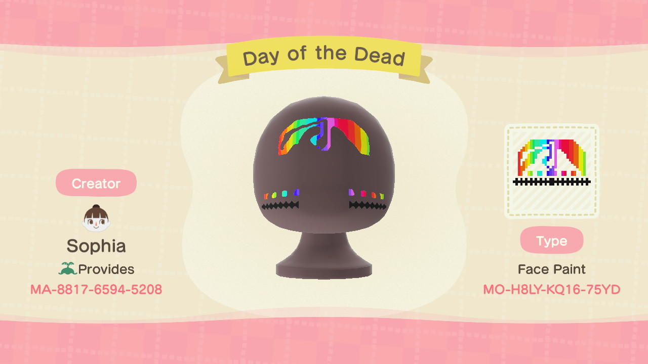 Animal Crossing Design Code: MO-H8LY-KQ16-75YD Day of the Dead