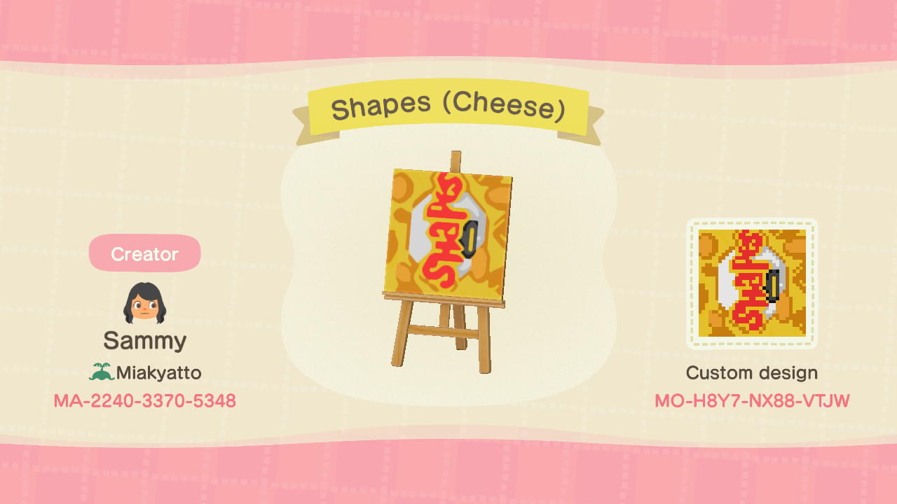 Animal Crossing Design Code: MO-H8Y7-NX88-VTJW Shapes (Cheese)
