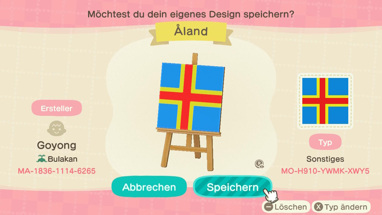 Animal Crossing Design Code: MO-H910-YWMK-XWY5 Åland
