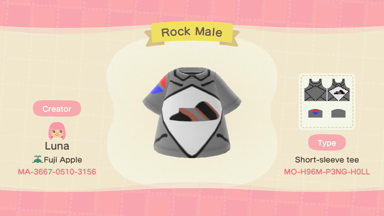 Animal Crossing Design Code: MO-H96M-P3NG-H0LL Rock Male