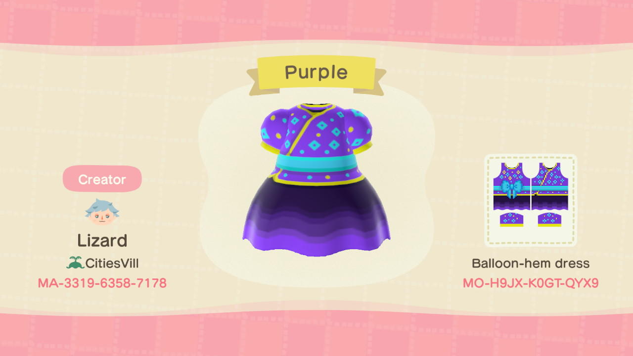 Animal Crossing Design Code: MO-H9JX-K0GT-QYX9 Purple