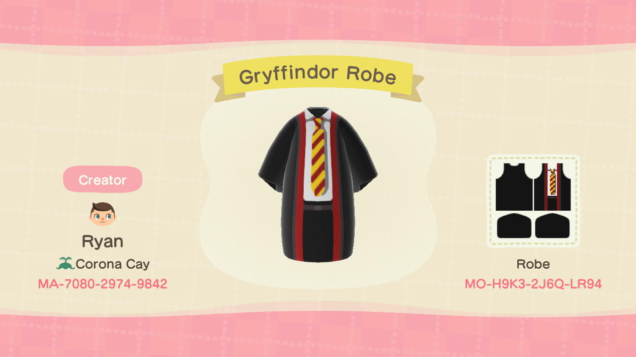 Animal Crossing Design Code: MO-H9K3-2J6Q-LR94 Gryffindor Robe