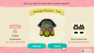 Animal Crossing Design Code: MO-H9W9-XR66-MJ5S PK Rockin Omega