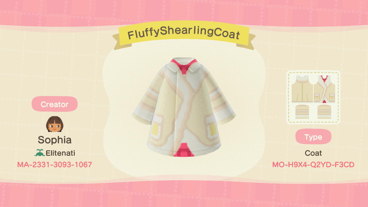 Animal Crossing Design Code: MO-H9X4-Q2YD-F3CD FluffyShearlingCoat