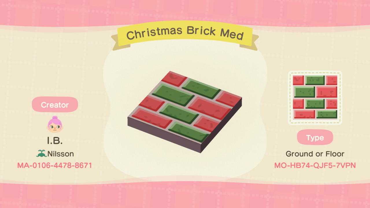 Animal Crossing Design Code: MO-HB74-QJF5-7VPN Christmas Brick Med