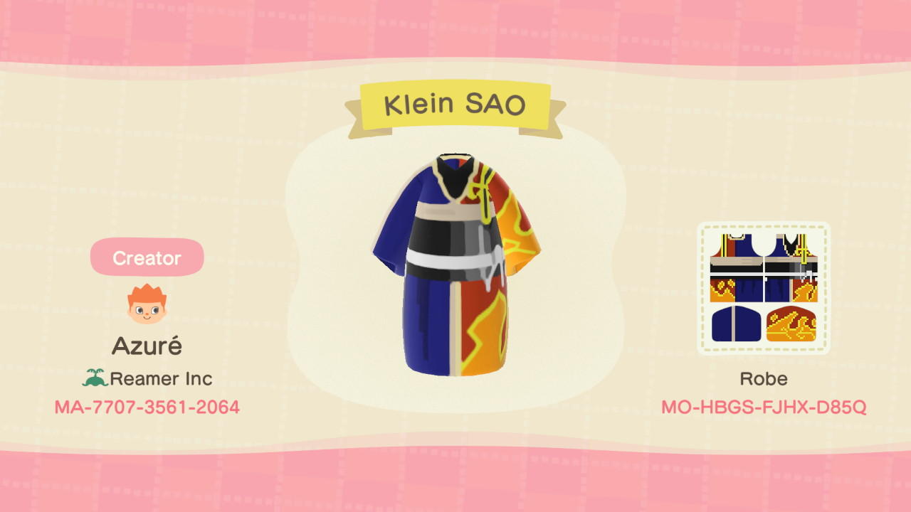 Animal Crossing Design Code: MO-HBGS-FJHX-D85Q Klein SAO