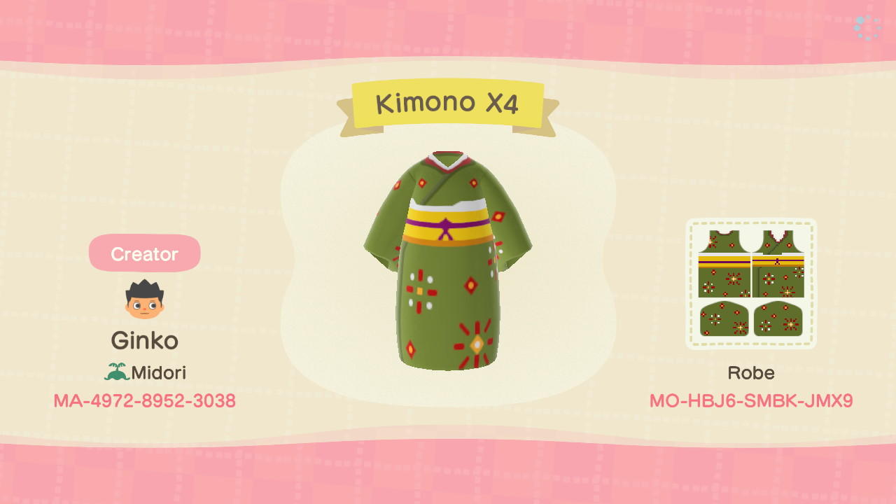 Animal Crossing Design Code: MO-HBJ6-SMBK-JMX9 Kimono X4