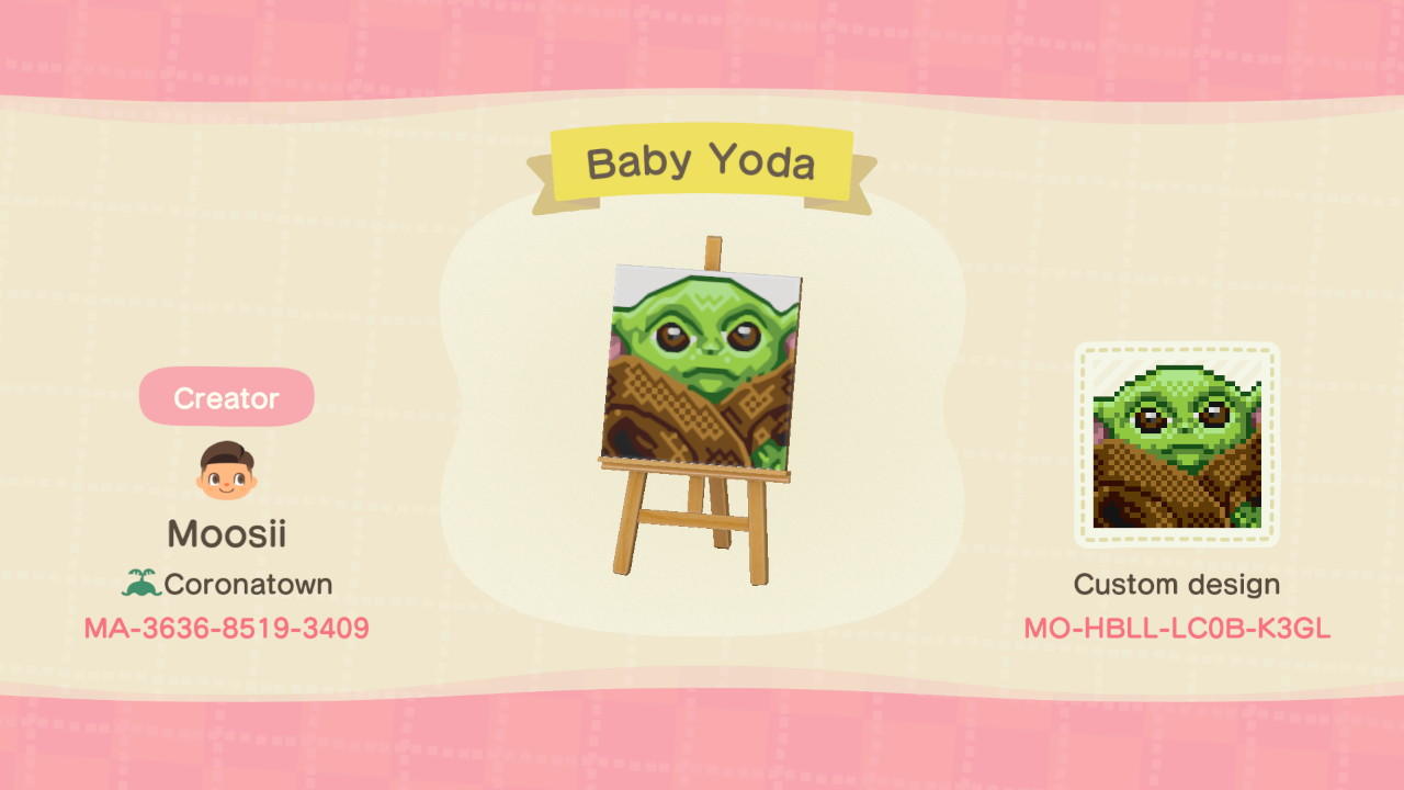 Animal Crossing Design Code: MO-HBLL-LC0B-K3GL Baby Yoda