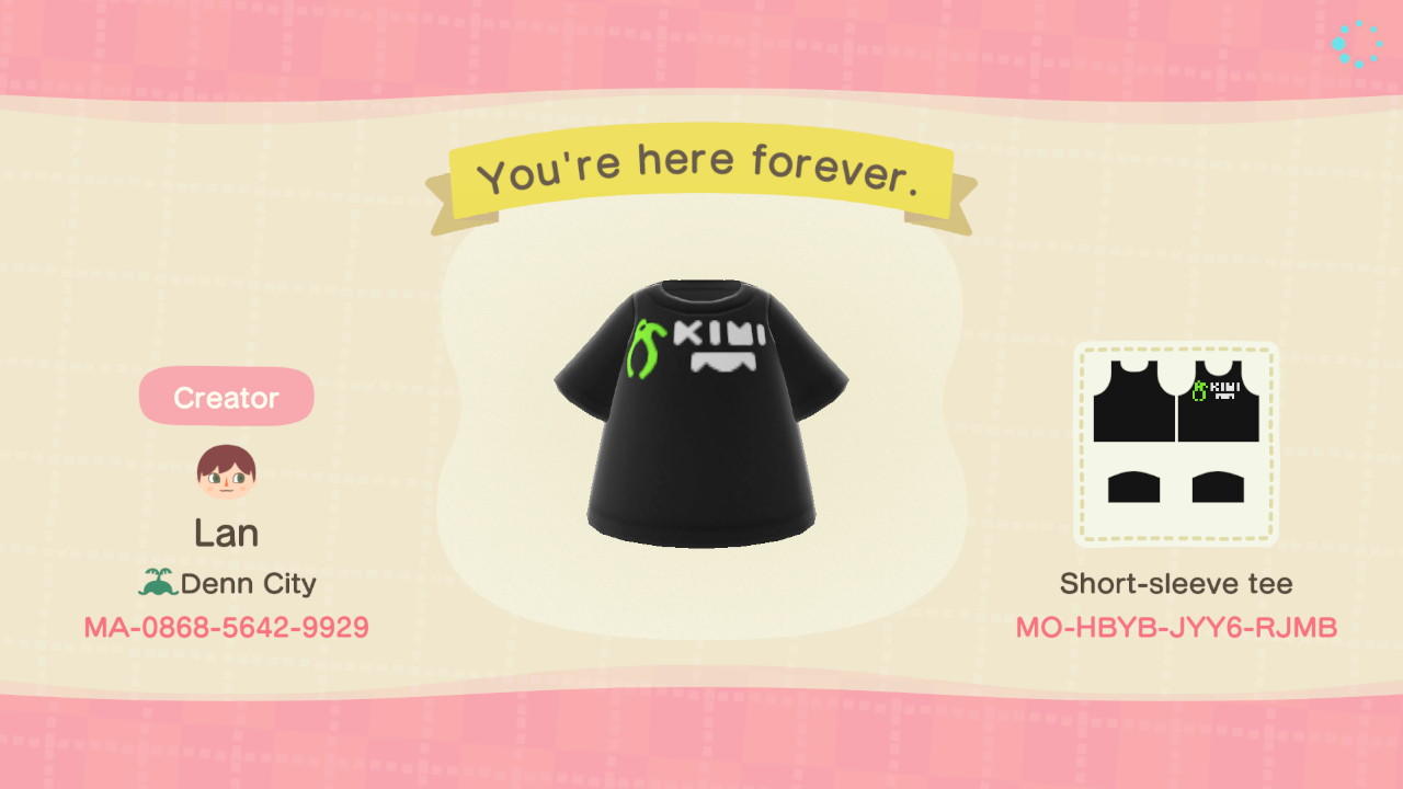 Animal Crossing Design Code: MO-HBYB-JYY6-RJMB KF shirt