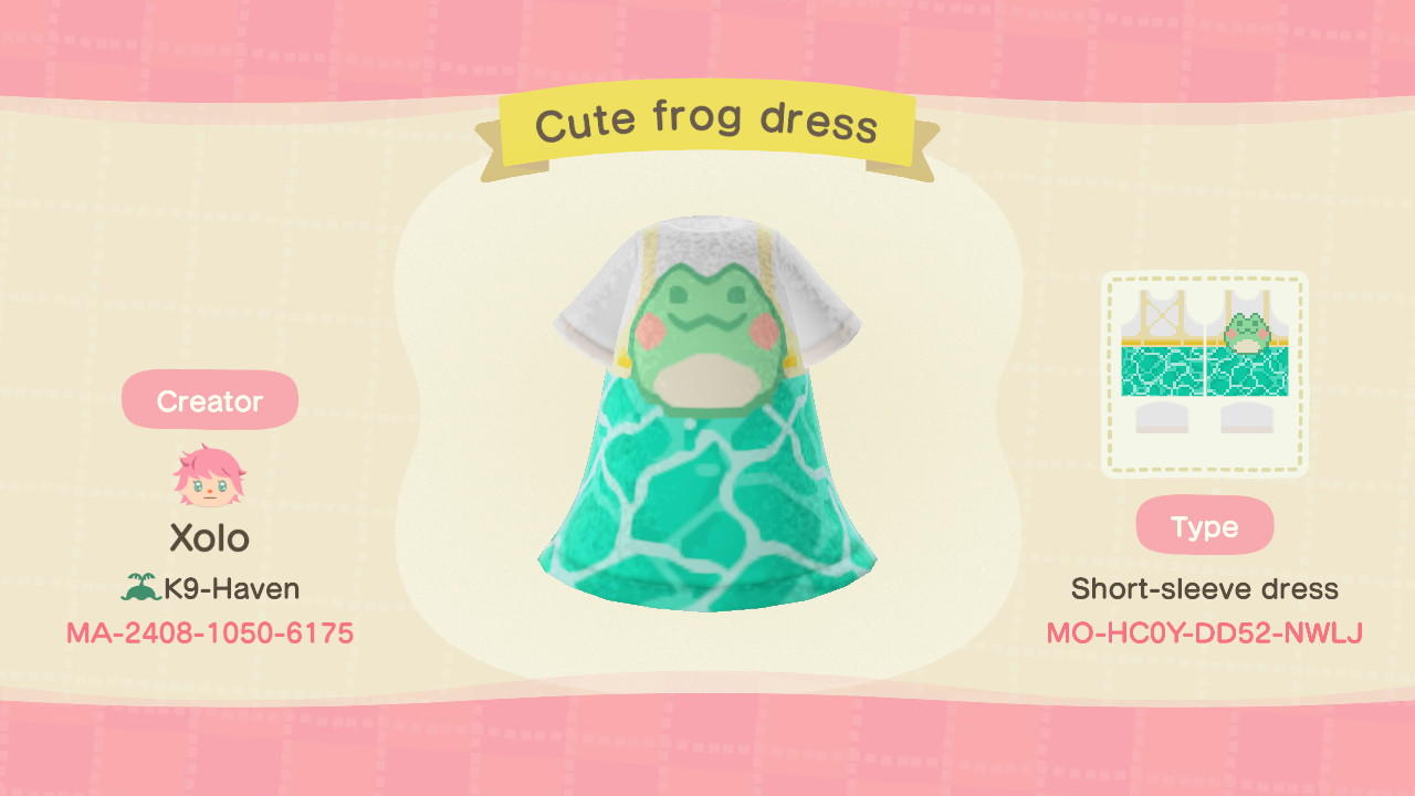Animal Crossing Design Code: MO-HC0Y-DD52-NWLJ Cute frog dress